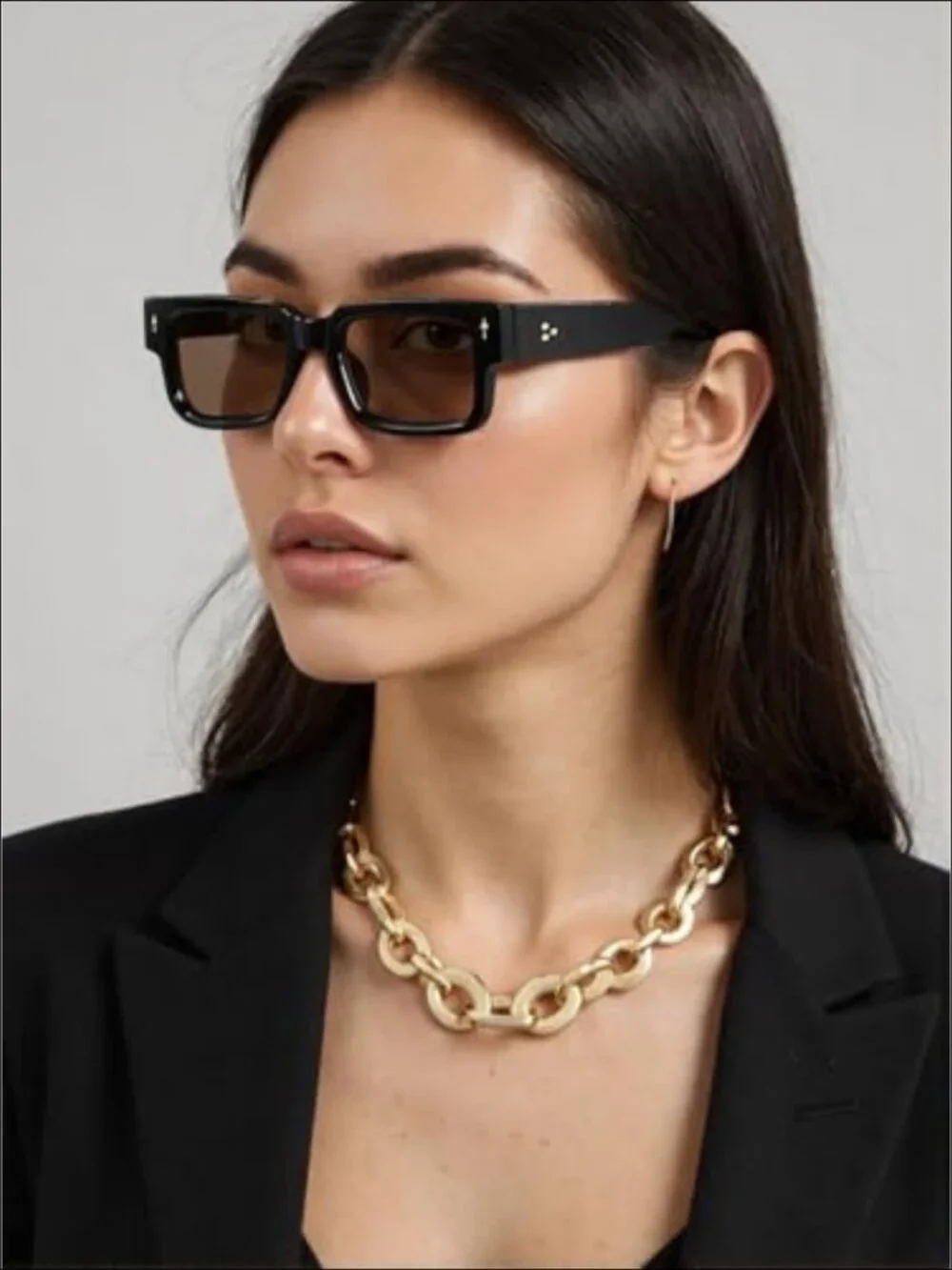 Thick Frame Square Sunglasses Chunky Rectangle Rivet UV400 Unisex Adults